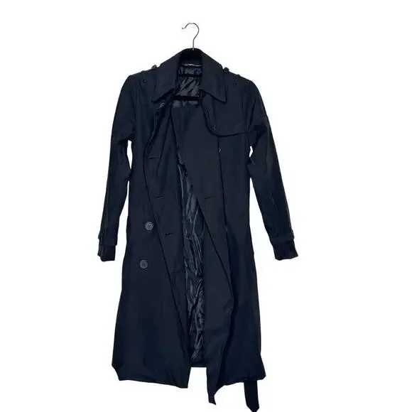 Norma Kamali Belted Trench Jacket Women's Black Size X-Small XS - Picture 2 of 6